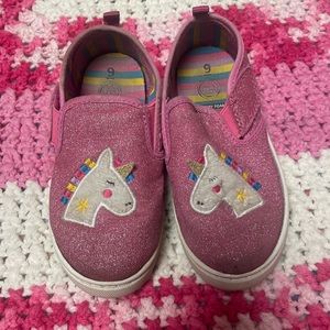 Pink unicorn slip on canvas shoes